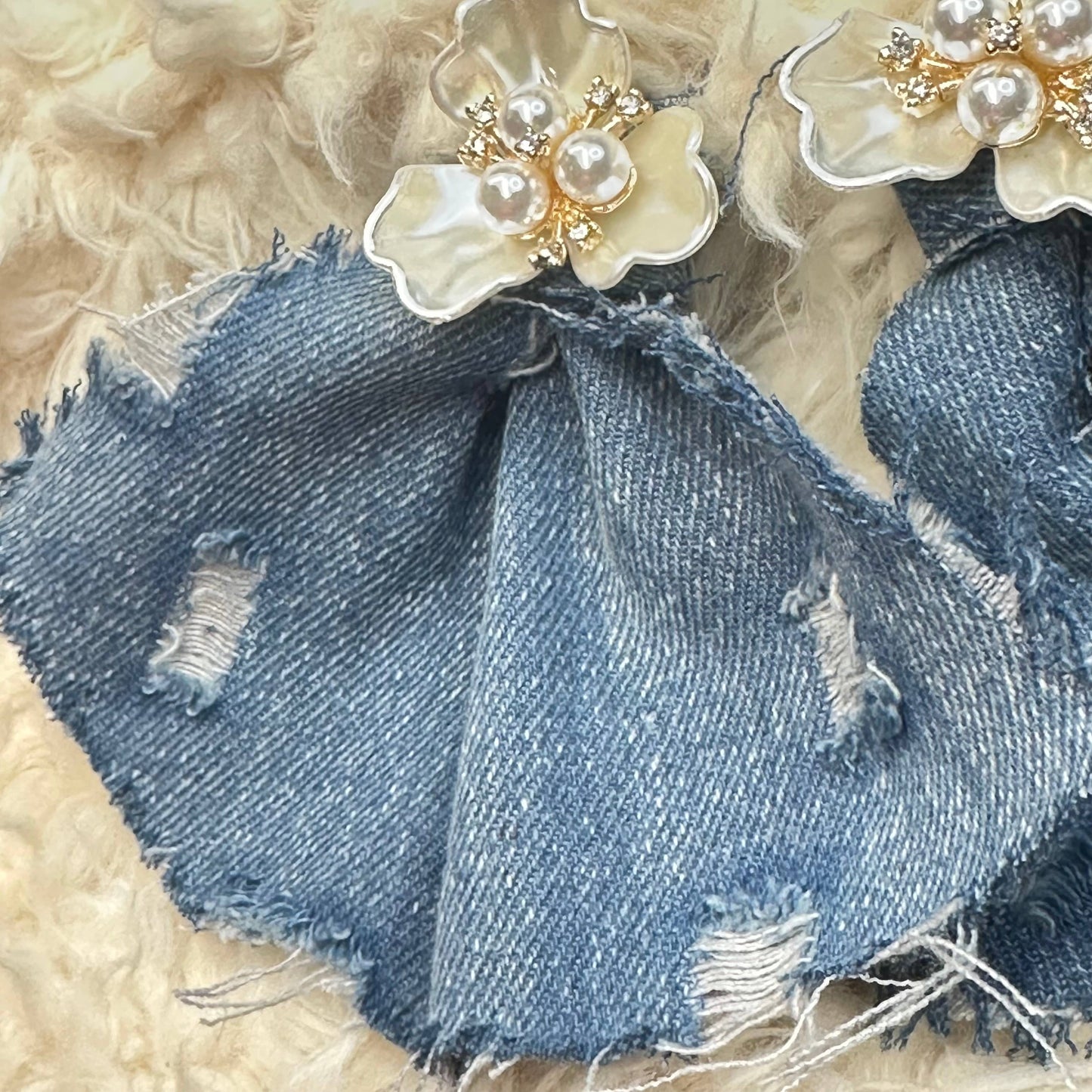 Denim Pearl Upcycle Earrings - Statement Earrings for Her