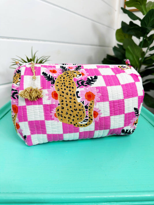 Quilted Makeup Bag | Travel Cosmetic Toiletry Bag | Jaguars