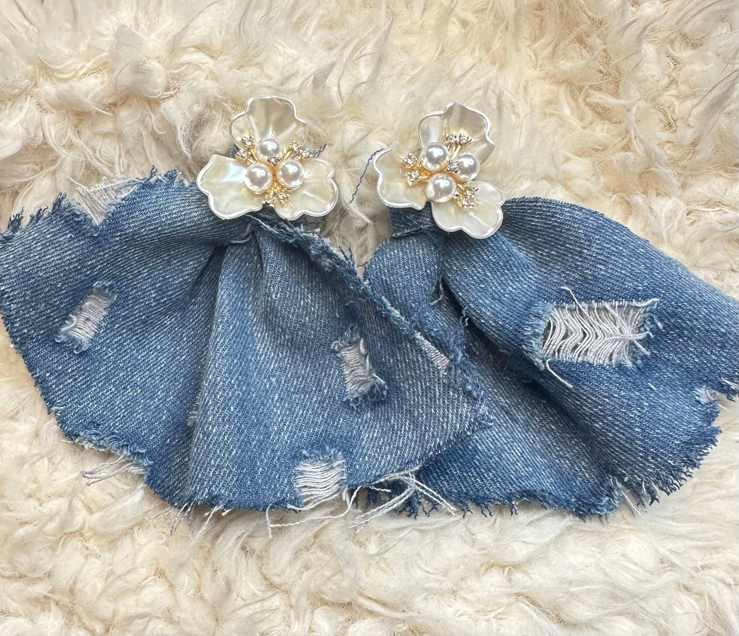 Denim Pearl Upcycle Earrings - Statement Earrings for Her