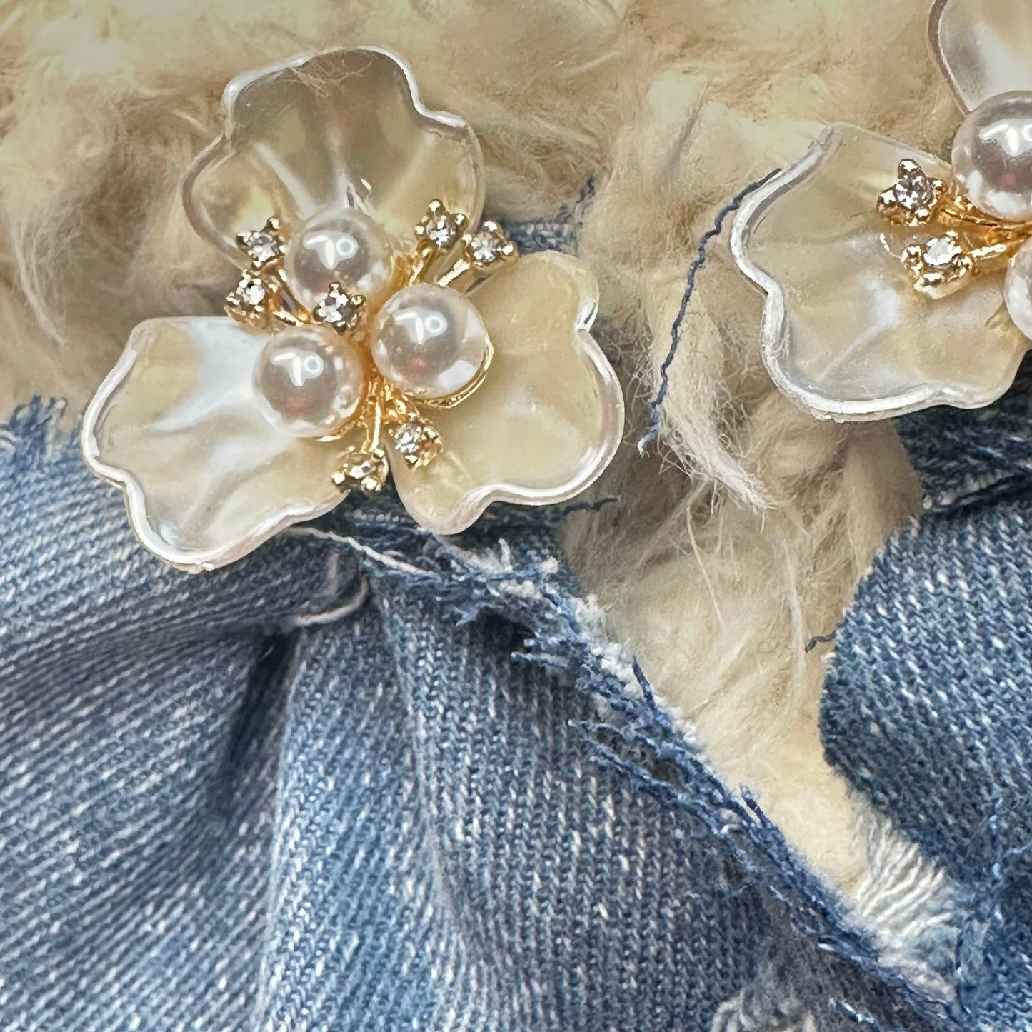 Denim Pearl Upcycle Earrings - Statement Earrings for Her