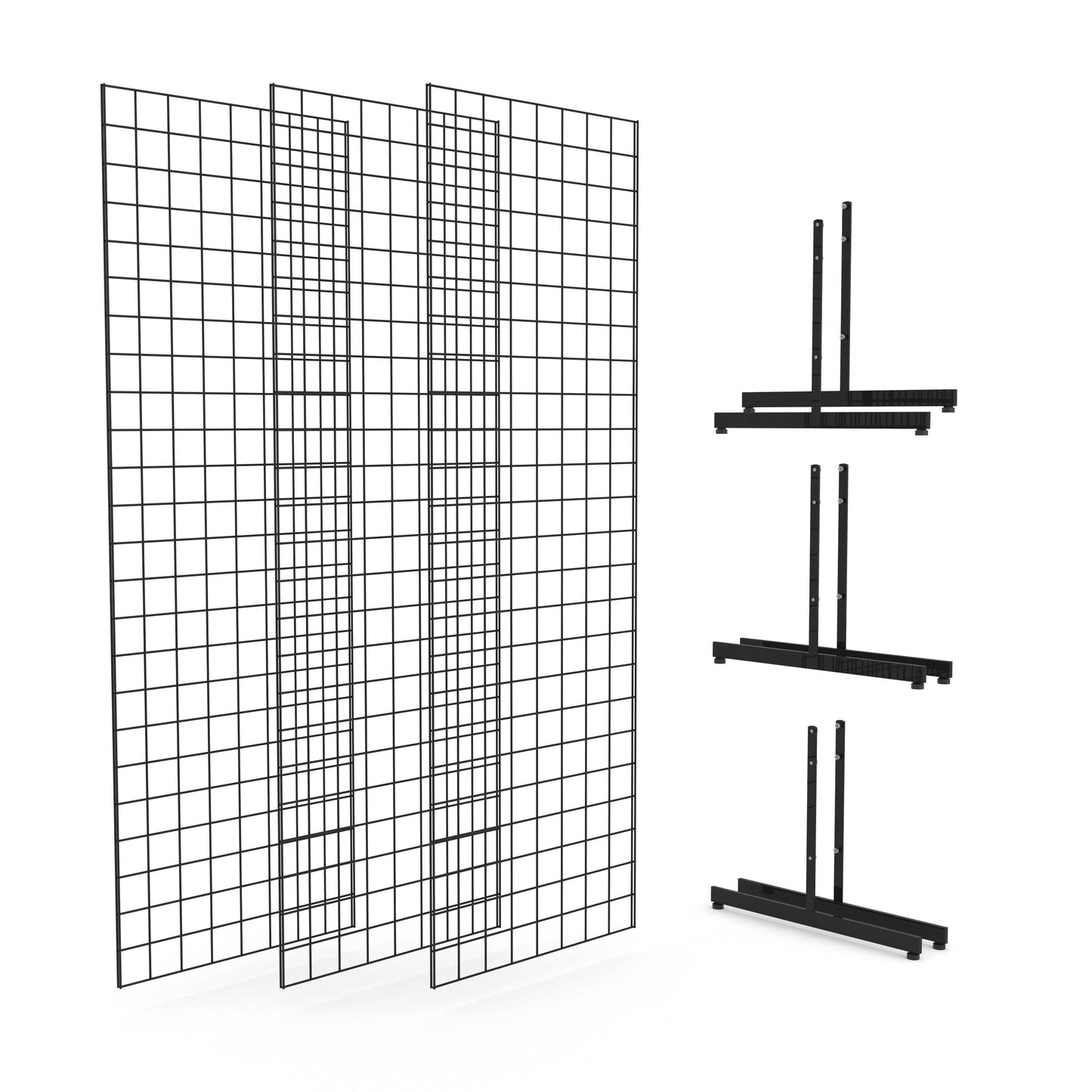Black Grid Display Panels with T Legs - (3) Panels 2'X6’