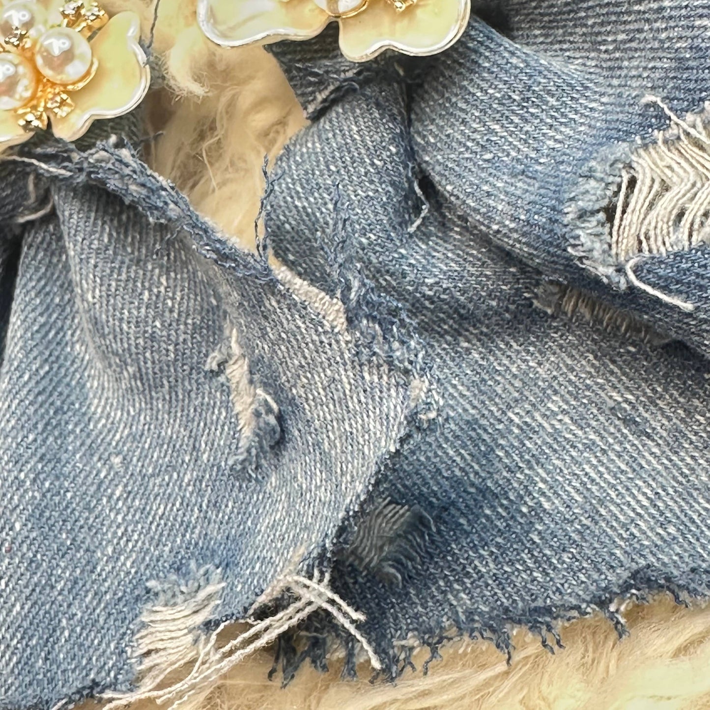 Denim Pearl Upcycle Earrings - Statement Earrings for Her