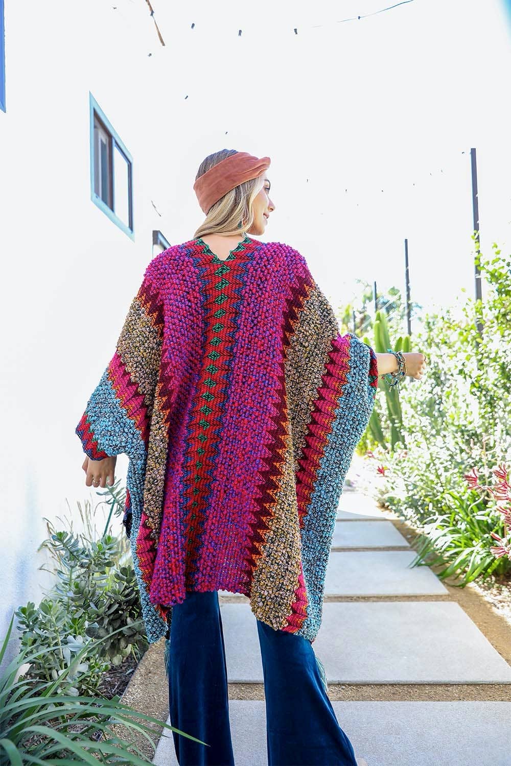 Western Colorful Crochet Patterned Ruana - The Original!
